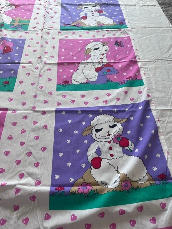 Children's Pink and Purple Lamb Print Bedding Panel - Cheater quilt top - Picture 2 of 3